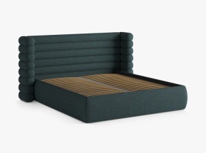 PAT TAPITAT MOUNT, 200X200, MELANJ VERDE-ALBASTRU, SOMIERA RABATABILA, CU TAPITERIE DIN TEXTIL STRUCTURAT PUENTE, MICADONI - Img 3