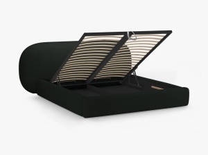 PAT TAPITAT, OVALO, 160x200, NEGRU, SOMIERA RABATABILA, CU TAPITERIE DIN TEXTIL BOUCLE BALOO, MICADONI - Img 4