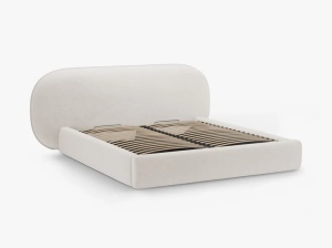 PAT TAPITAT, OVALO, 180x200, BEJ DESCHIS, SOMIERA RABATABILA, CU TAPITERIE DIN TEXTIL CHENILLE PERFECT HARMONY, MICADONI - Img 3