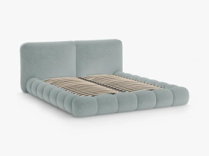 PAT TAPITAT SOLANGE, 180X200, ALBASTRU DESCHIS, SOMIERA RABATABILA, CU TAPITERIE DIN TEXTIL CHENILLE PERFECT HARMONY, MICADONI - Img 3