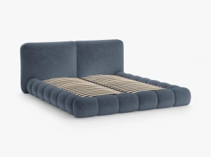 PAT TAPITAT SOLANGE, 180X200, ALBASTRU INCHIS, SOMIERA RABATABILA, CU TAPITERIE DIN TEXTIL CHENILLE PERFECT HARMONY, MICADONI - Img 3