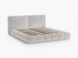 PAT TAPITAT SOLANGE, 180X200, BEJ, SOMIERA RABATABILA, CU TAPITERIE DIN TEXTIL CHENILLE PERFECT HARMONY, MICADONI - Img 3