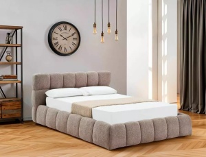 PAT TAPITAT STIL PARMA, RAVEN 160X200, BEJ INCHIS 30, TAPITERIE DIN TEXTIL SI PICIOARE DIN METAL, CU SOMIERA RABATABILA, STIL MODERN