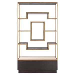 RAFT ORGANIZATOR CLAREMONT 212822, CONFECTIONAT DIN METAL, LEMN DE STEJAR, FURNIR, TRAVERTIN, CULOARE MARO, STIL MODERN - Img 3