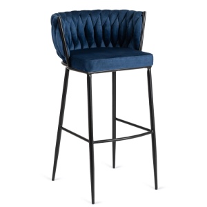 SCAUN BAR, ARTIM MEBLE, REALIZAT DIN CATIFEA SI METAL, CULOARE ALBASTRU/NEGRU, STIL MODERN
