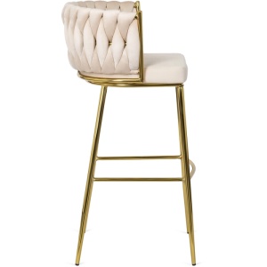 SCAUN BAR, ARTIM MEBLE, REALIZAT DIN CATIFEA SI METAL, CULOARE CREM/AURIU, STIL MODERN - Img 4