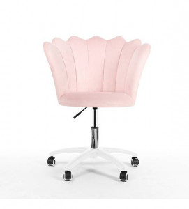 SCAUN BIROU PRINCESSA, ROZ/ALB, TAPITERIE DIN CATIFEA SI PICIOARE DIN METAL, STIL MODERN - Img 2