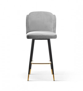 SCAUN DE BAR BEETLE, 60 CM, GRI/NEGRU/AURIU, TAPITERIE DIN CATIFEA SI PICIOARE DIN METAL, STIL MODERN - Img 2