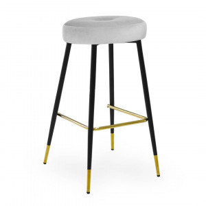 SCAUN DE BAR CONSU, 60 CM, GRI/NEGRU/AURIU, TAPITERIE DIN CATIFEA SI PICIOARE DIN METAL, STIL MODERN
