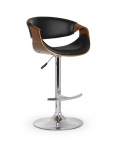 SCAUN DE BAR H100, NEGRU/NUC/CROM, TAPITERIE DIN PIELE ECOLOGICA SI LEMN SI PICIOARE DIN METAL, STIL MODERN