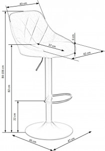 SCAUN DE BAR H101, ALBASTRU/NEGRU, TAPITERIE DIN CATIFEA SI PICIOARE DIN METAL, STIL MODERN - Img 6