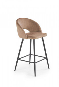 SCAUN DE BAR H96, BEJ/NEGRU, TAPITERIE DIN CATIFEA SI PICIOARE DIN METAL, STIL MODERN