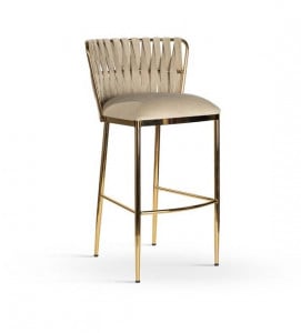 SCAUN DE BAR HORDIA, 60 CM, BEJ/AURIU, TAPITERIE DIN CATIFEA SI PICIOARE DIN METAL, STIL MODERN - Img 1