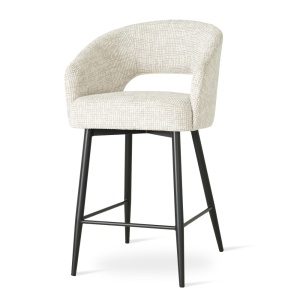 SCAUN DE BAR, INES SUPREME L 70 CM, CREM/NEGRU, TAPITERIE DIN TEXTIL, SPUMA, ARCURI SI METAL, STIL MODERN