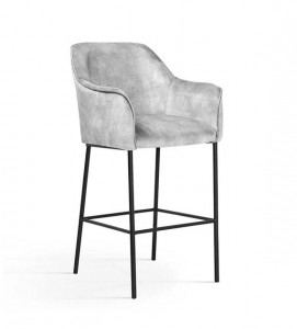 SCAUN DE BAR MALAGA, 70 CM, GRI/NEGRU, TAPITERIE DIN CATIFEA SI PICIOARE DIN METAL, STIL MODERN