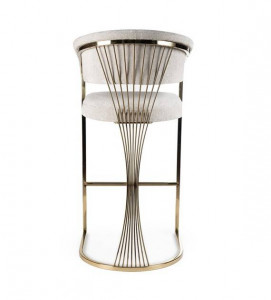 SCAUN DE BAR MARCILLE 3, 70 CM, BEJ/AURIU, TAPITERIE DIN STOFA SI PICIOARE DIN METAL, STIL MODERN - Img 3