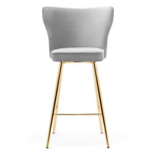 SCAUN DE BAR MODENA, 70 CM, GRI/AURIU, TAPITERIE DIN CATIFEA SI PICIOARE DIN METAL, STIL MODERN - Img 1