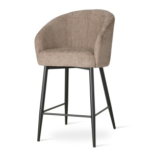 SCAUN DE BAR, SENI SUPREME L 70 CM, BEJ/NEGRU, TAPITERIE DIN TEXTIL, SPUMA, ARCURI SI METAL, STIL MODERN - Img 1