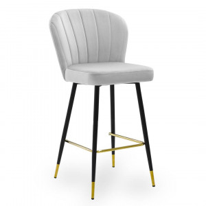 SCAUN DE BAR SHELLY, 60 CM, GRI/NEGRU/AURIU, TAPITERIE DIN CATIFEA SI PICIOARE DIN METAL, STIL MODERN