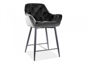 SCAUN DE BAR STIL CHERRY H-2, NEGRU BLUVEL 19/NEGRU MAT, TAPITERIE DIN CATIFEA SI METAL, STIL MODERN