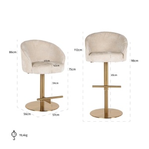 SCAUN DE BAR ZABI WHITE CHENILLE/AURIU, CONFECTIONAT DIN 100% POLIESTER, METAL SI LEMN, STIL MODERN RICHMOND INTERIORS - Img 3