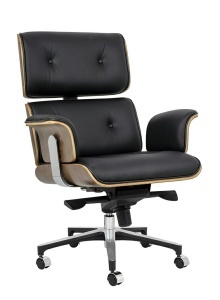 SCAUN DE BIROU DE LUX, ARTIM LOUNGE BUSINESS, REALIZAT PIELE NATURALA ITALIANA SI LEMN, CULOARE NEGRU/NUC, STIL EAMES