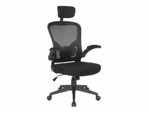 SCAUN DE BIROU PIVOTANT Q-060, NEGRU/NEGRU, TAPITERIE DIN STOFA SI PLASA SI PICIOR DIN PLASTIC, STIL MODERN - Img 1