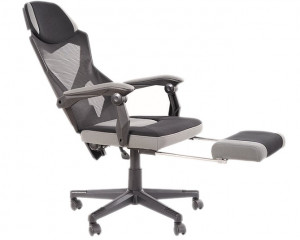 SCAUN DE BIROU PIVOTANT Q-939, CU SUPORT PENTRU PICIOARE, GRI/NEGRU, TAPITERIE DIN STOFA SI PLASA SI PICIOR DIN METAL, STIL MODERN - Img 2
