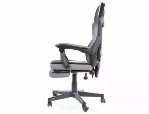 SCAUN DE BIROU PIVOTANT Q-939, CU SUPORT PENTRU PICIOARE, GRI/NEGRU, TAPITERIE DIN STOFA SI PLASA SI PICIOR DIN METAL, STIL MODERN - Img 5