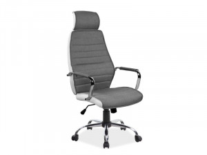 SCAUN DE BIROU Q-035, GRI/ALB, TAPITERIE DIN STOFA, PIELE ECOLOGICA SI PICIOR DIN METAL, STIL MODERN