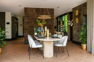 SCAUN DINING ALYSSA, ALB/NEGRU, TAPITERIE DIN TEXTIL SI PICIOARE DIN METAL, STIL MODERN RICHMOND INTERIORS - Img 3