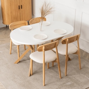 SCAUN DINING, ARTIM MEBLE, REALIZAT DIN LEMN SI TEXTIL, CULOARE STEJAR/BEJ, STIL MODERN - Img 5