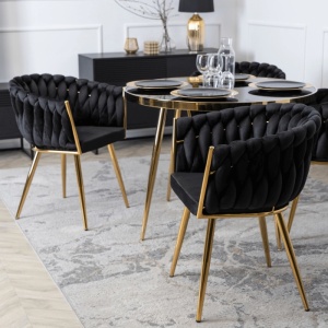 SCAUN DINING, ARTIM MEBLE, REALIZAT DIN METAL SI CATIFEA, CULOARE NEAGRA/AURIE, STIL MODERN - Img 5