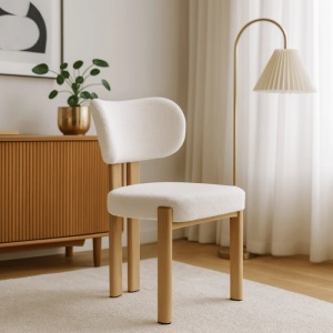SCAUN DINING, ARTIM MEBLE, REALIZAT DIN METAL SI TEXTIL BOUCLE, CULOARE STEJAR/CREM, STIL MODERN