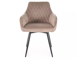 SCAUN DINING, BEJ BLUVEL 40/NEGRU MAT, TAPITERIE DIN CATIFEA SI PICIOARE DIN METAL, STIL MODERN - Img 3