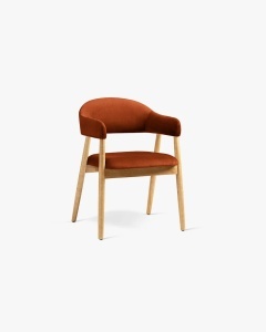 SCAUN DINING/BIROU ANDRA, ROSU, TAPITAT CU TAPITERIE DIN TEXTIL CATIFEA MAGIC VELVET SI LEMN MASIV, MICADONI