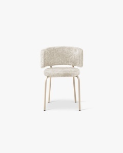 SCAUN DINING/BIROU DORA, BEJ DESCHIS, TAPITAT CU TAPITERIE DIN TEXTIL CHENILLE PERFECT ARMONY SI METAL, MICADONI - Img 2