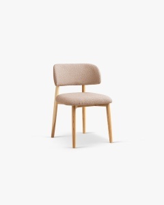 SCAUN DINING/BIROU EVAN, ROZ PUDRA, TAPITAT CU TAPITERIE DIN TEXTIL BOUCLE BALOO SI LEMN MASIV, MICADONI