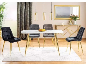 SCAUN DINING CHIC, NEGRU BLUVEL 19/AURIU, TAPITERIE DIN CATIFEA SI PICIOARE DIN METAL, STIL MODERN - Img 3