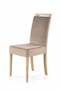 SCAUN DINING CLARION, BEJ MONOLITH 09/STEJAR, CU TAPITERIE DIN STOFA FINA SI PICIOARE DIN LEMN MASIV, STIL CLASIC