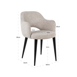 SCAUN DINING GIOVANNA NATURAL FENCY, 212863, CONFECTIONAT DIN POLIESTER, METAL SI SPUMA, BEJ/NEGRU, STIL MODERN - Img 6