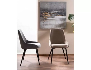 SCAUN DINING, GRI BLUVEL 14/NEGRU MAT, TAPITERIE DIN CATIFEA SI PICIOARE DIN METAL, STIL MODERN - Img 3