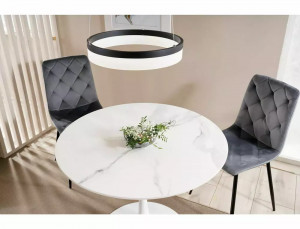 SCAUN DINING JERRY, GRI BLUVEL 14/NEGRU MAT, TAPITERIE DIN CATIFEA SI PICIOARE DIN METAL, STIL MODERN - Img 3