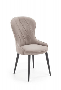 SCAUN DINING K366, BEJ/NEGRU, CU TAPITERIE DIN CATIFEA SI PICIOARE DIN METAL, STIL MODERN