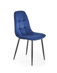 SCAUN DINING K417, ALBASTRU/NEGRU, CU TAPITERIE DIN CATIFEA SI PICIOARE DIN METAL, STIL MODERN