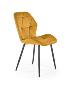 SCAUN DINING K453, GALBEN MUSTAR/NEGRU, CU TAPITERIE DIN CATIFEA SI PICIOARE DIN METAL, STIL MODERN - Img 1