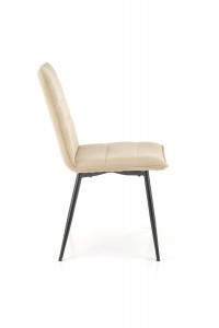 SCAUN DINING K493, BEJ/NEGRU, CU TAPITERIE DIN STOFA SI PICIOARE DIN METAL, STIL MODERN - Img 3