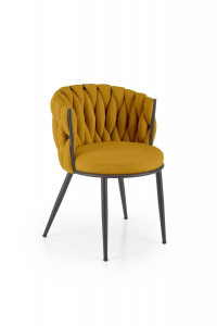 SCAUN DINING K516, GALBEN MUSTAR/NEGRU, CU TAPITERIE DIN STOFA SI PICIOARE DIN METAL, STIL MODERN