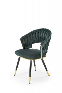 SCAUN DINING K551, VERDE/NEGRU/AURIU, CU TAPITERIE DIN CATIFEA SI PICIOARE DIN METAL, STIL MODERN, HALMAR
