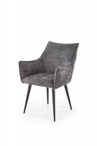 SCAUN DINING K559, GRI/NEGRU, TAPITERIE DIN STOFA FINA SI PICIOARE DIN METAL, STIL MODERN